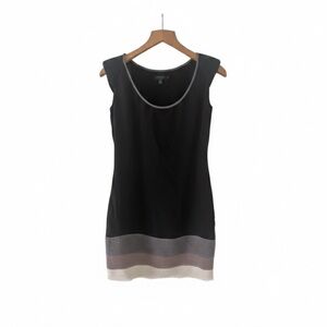 Ted Baker Black Silk Shift Tunic Dress Colorblock Knit Hem Sz 1 US 4 LBD